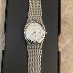 Skagen Silver Mesh Watch with Crystal Detailing